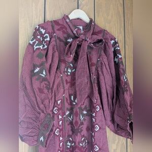Farm Rio Burgundy Floral Embroidered Dress